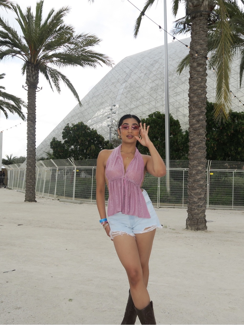 Sleeveless Pink Sparkly Halter Tank Top - Women